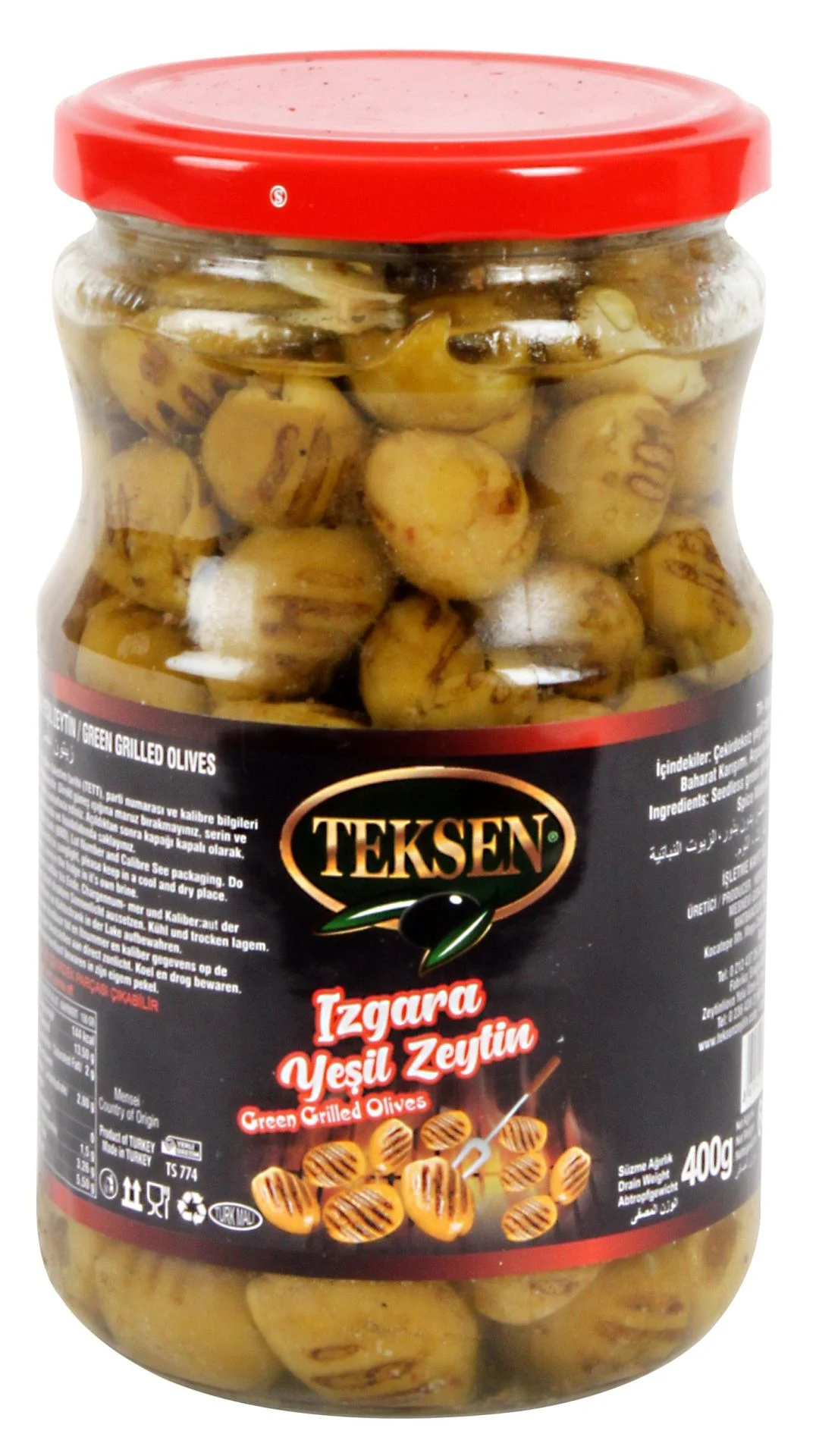 TEKSEN Izgara Yeşil Zeytin Cam Kavanoz-400G