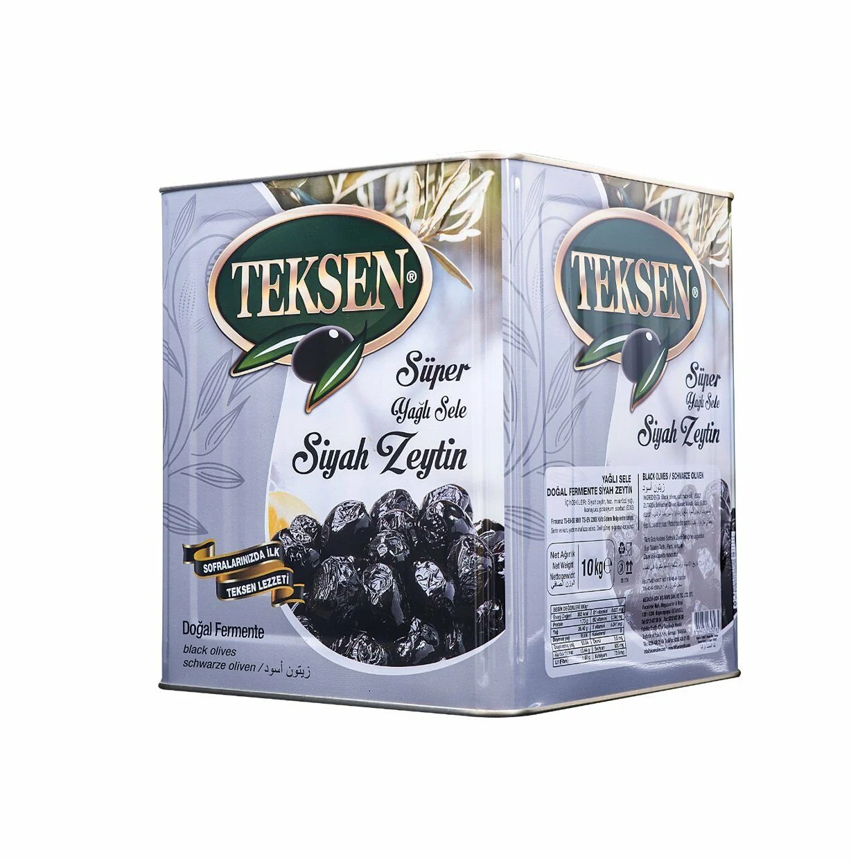 TEKSEN Yağlı Sele Siyah Zeytin Teneke-Gri 10KG