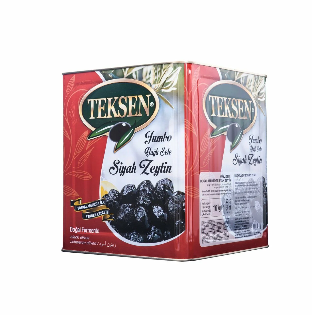 TEKSEN Yağlı Sele Siyah Zeytin Teneke-Kırmızı 10KG