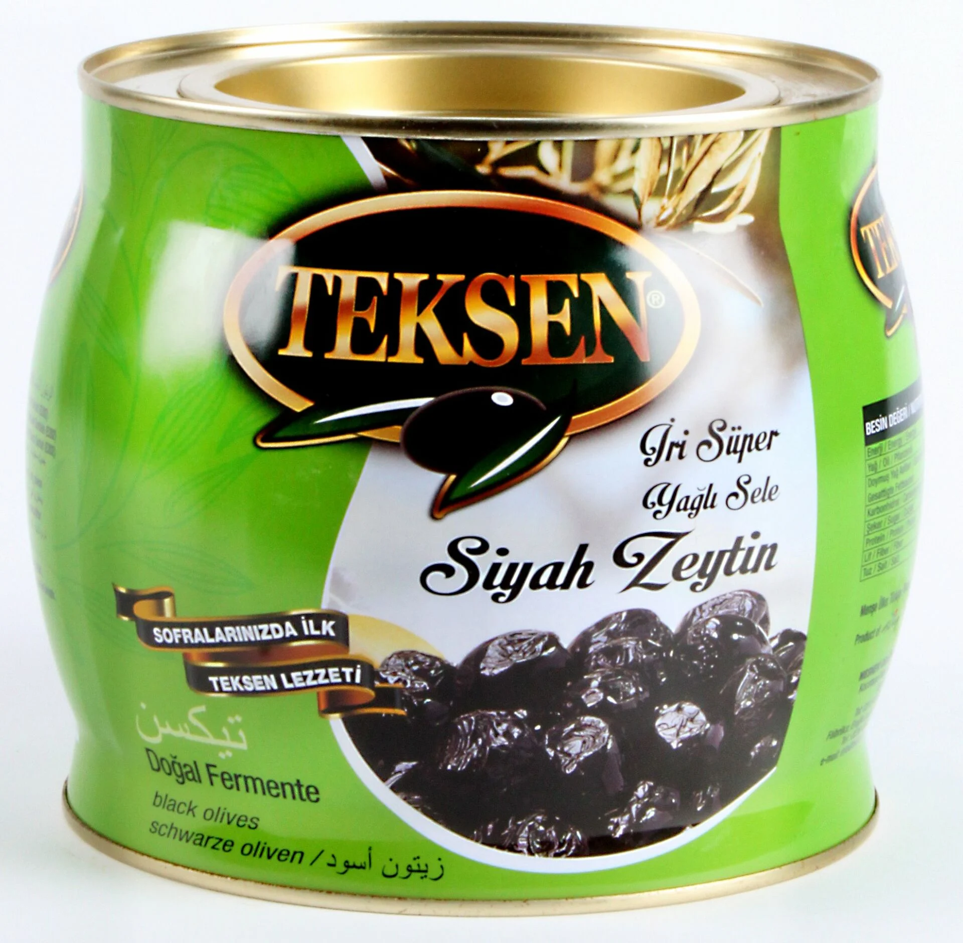 TEKSEN Yağlı Sele Siyah Zeytin Teneke-Yeşil-1800G